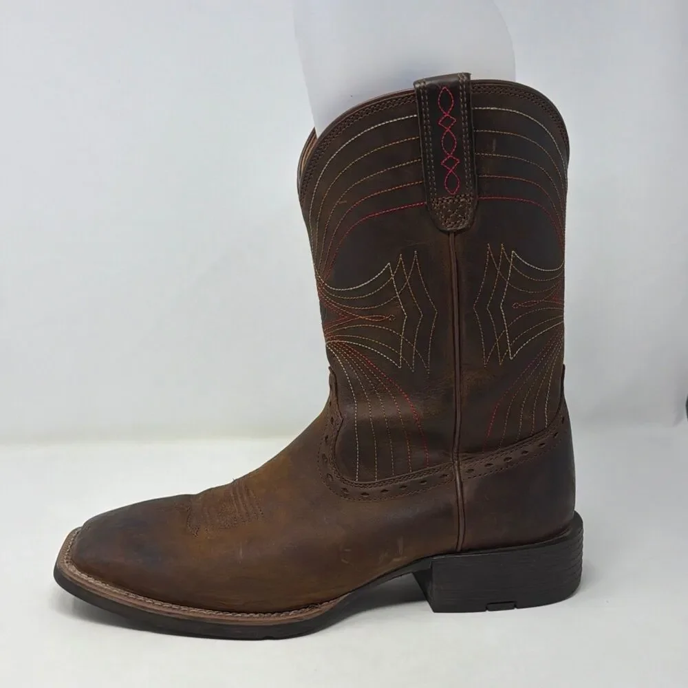 Ariat Sport Western Cowboy Boots Brown Leather Square Toe Men’s 10.5D 10010963